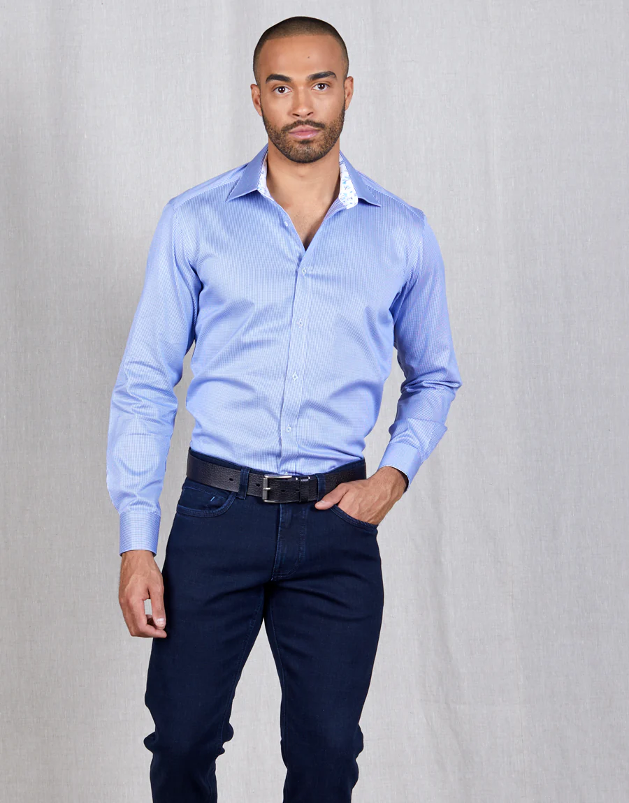 Barbican Blue Microdesign Smart Casual Shirt - Image 3