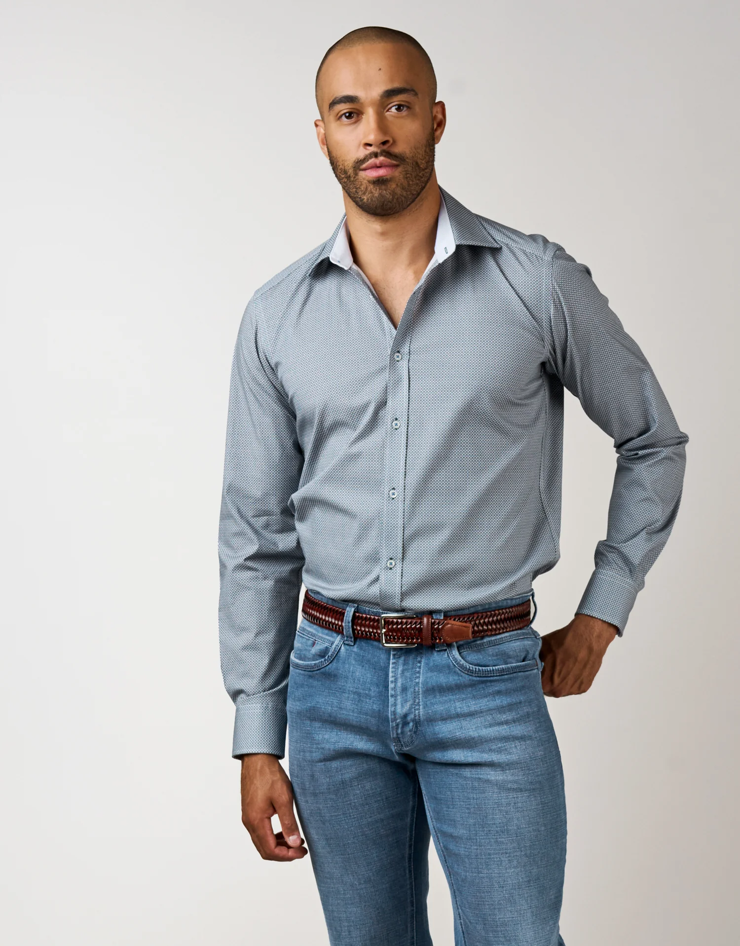 Barbican Green & Blue Geo Print Shirt - Image 3