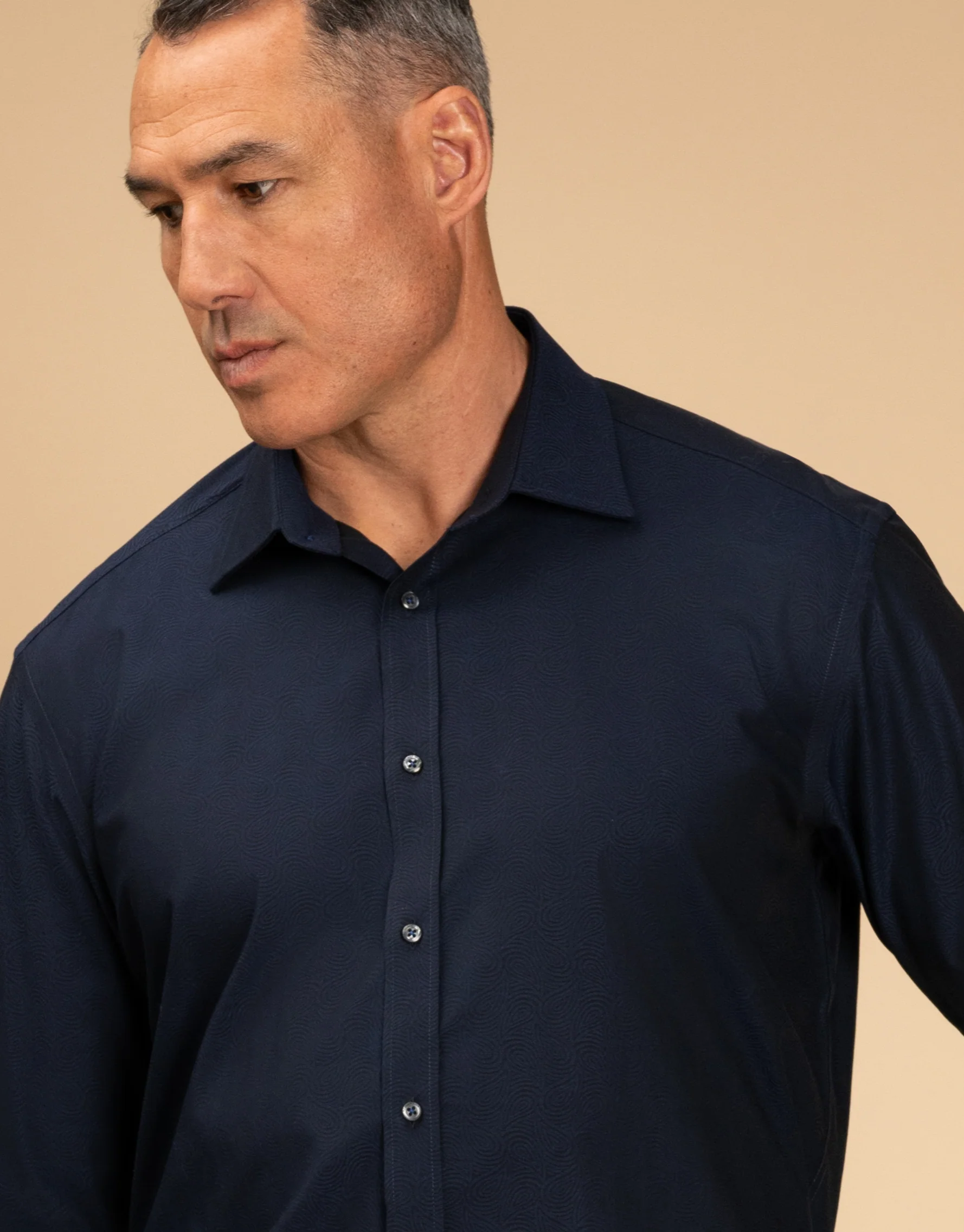 Barbican Navy Jaquard Shirt - Image 5