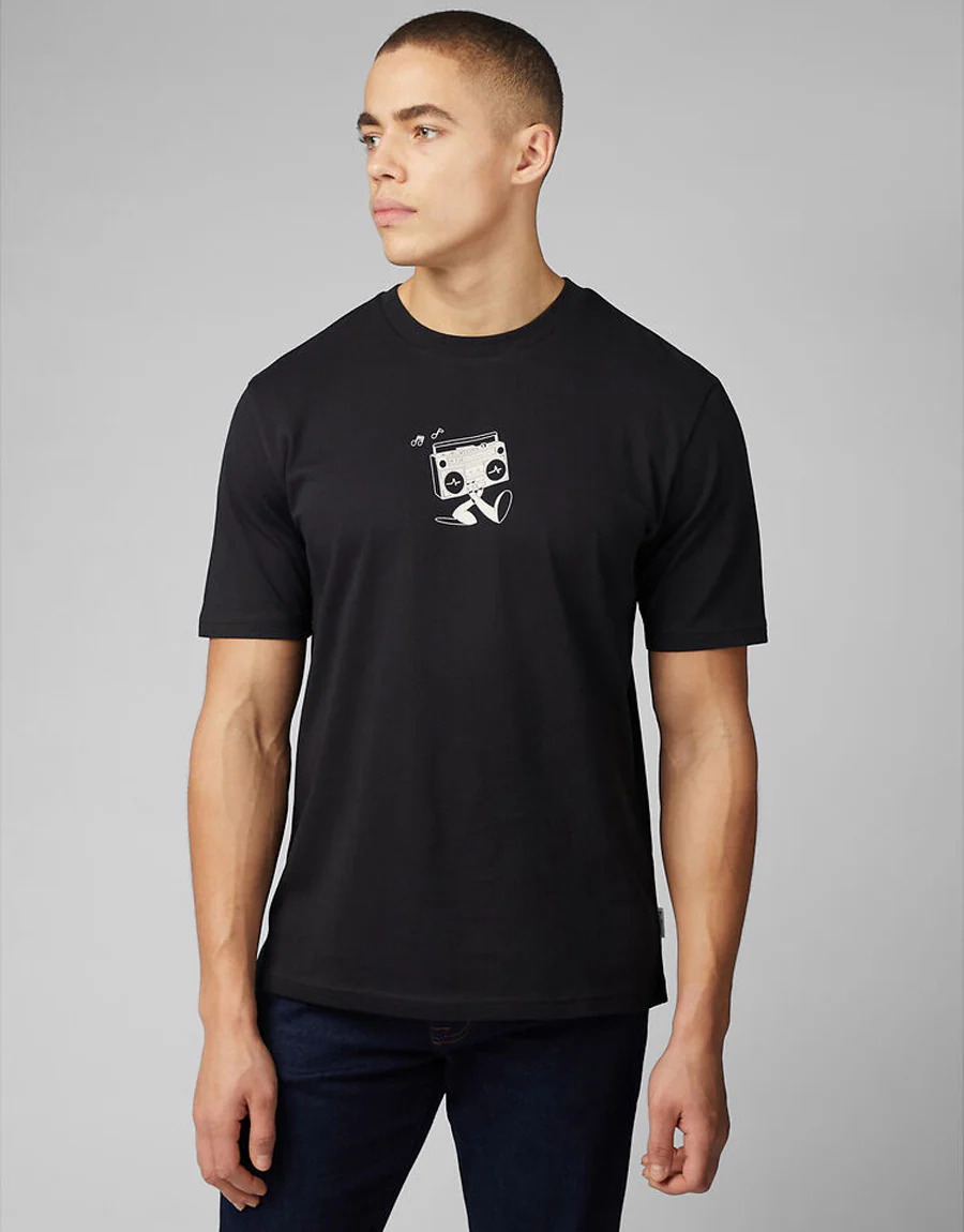Ben Sherman Boom Box Back Graphic Black T-Shirt