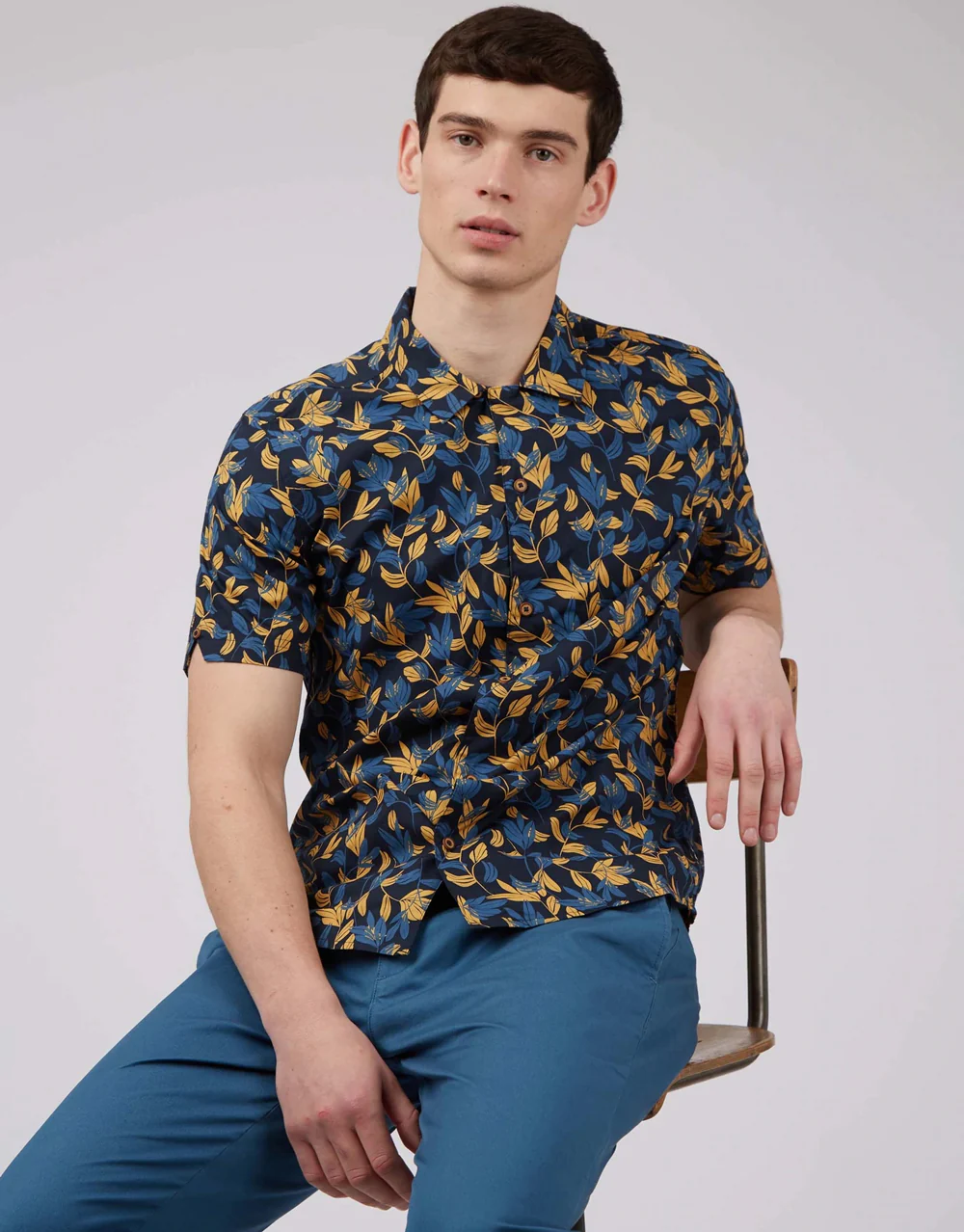 Ben Sherman Botanical Print Butterscotch Short Sleeve Shirt - Image 3