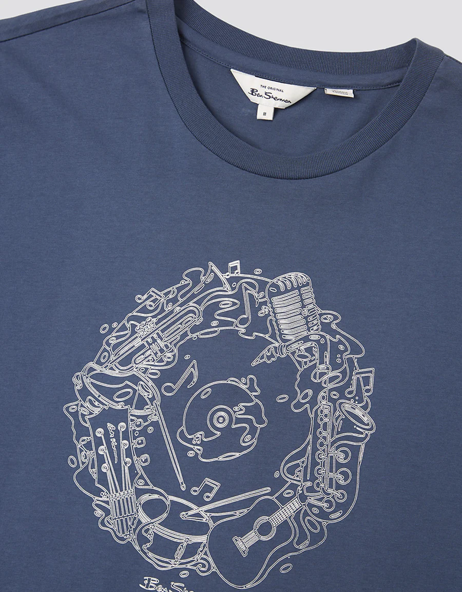 Ben Sherman Music Flow Target Blue Denim T-Shirt - Image 5