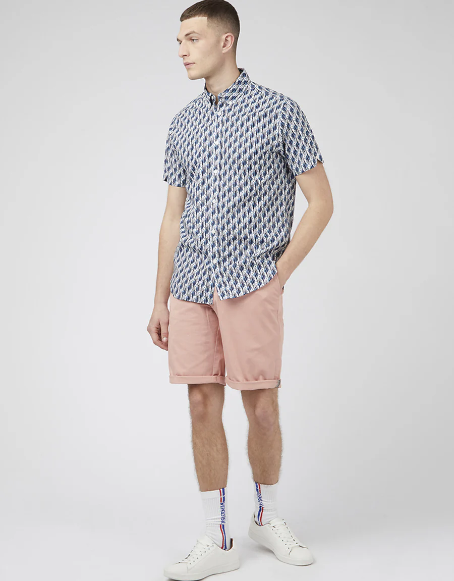 Ben Sherman Retro Print Blue Shadow Short Sleeve Shirt - Image 4