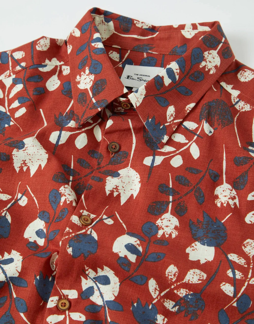 Ben Sherman Stencil Floral Print Cinnamon Short Sleeve Shirt - Image 5
