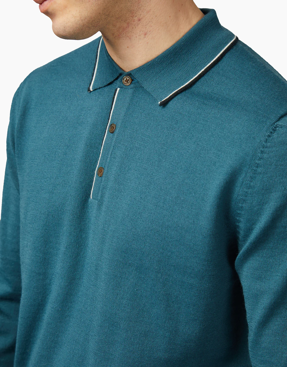 Ben Sherman Tipped Merino Lake Blue Polo - Image 3