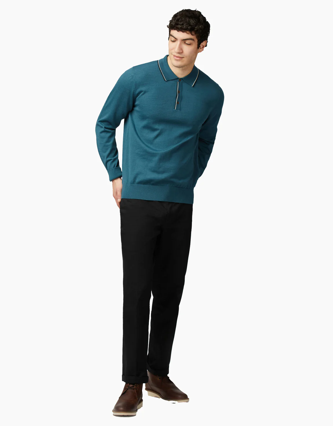 Ben Sherman Tipped Merino Lake Blue Polo - Image 5