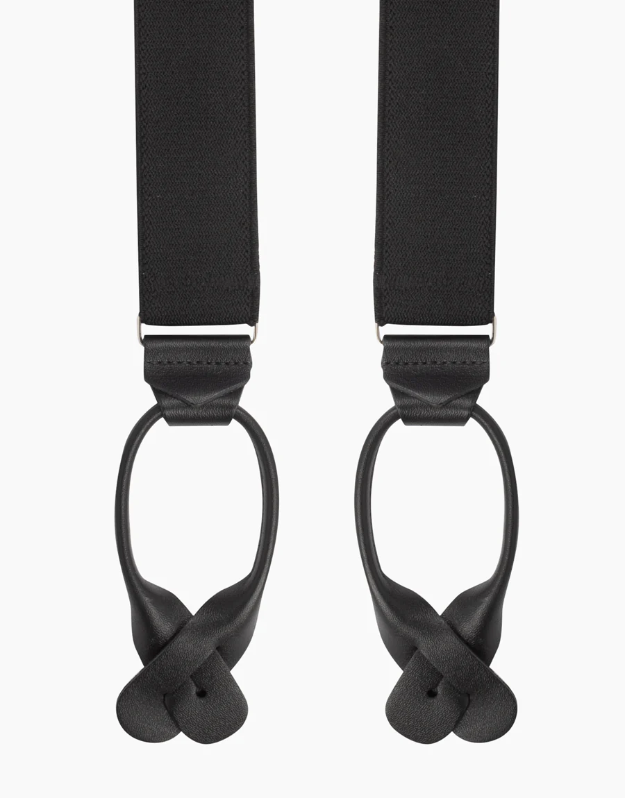 Y Back Black Suspender Leather End Braces - Image 2