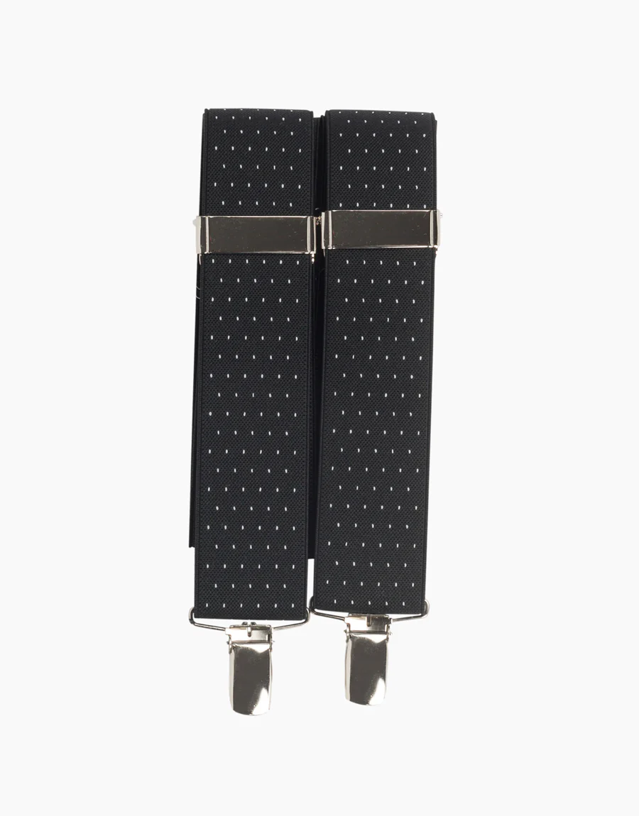 Y Back Black/White Pindot Suspender Clip Braces - Image 3