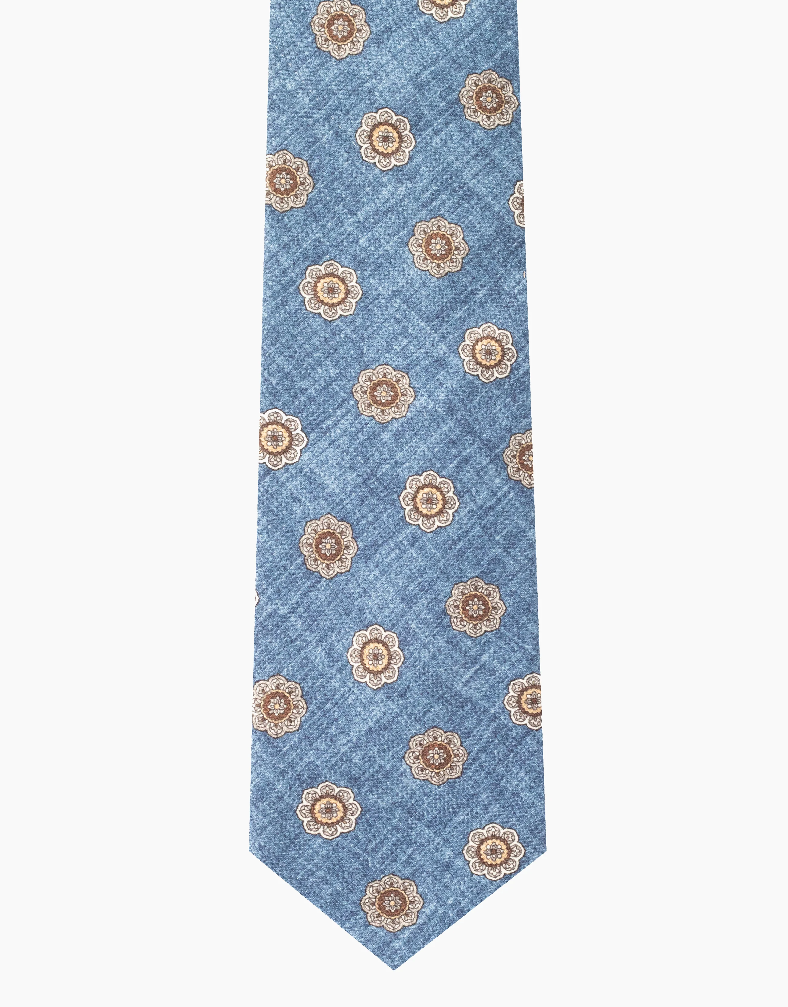 Blue & Brown Floral Medallion Italian Silk Tie - Image 3