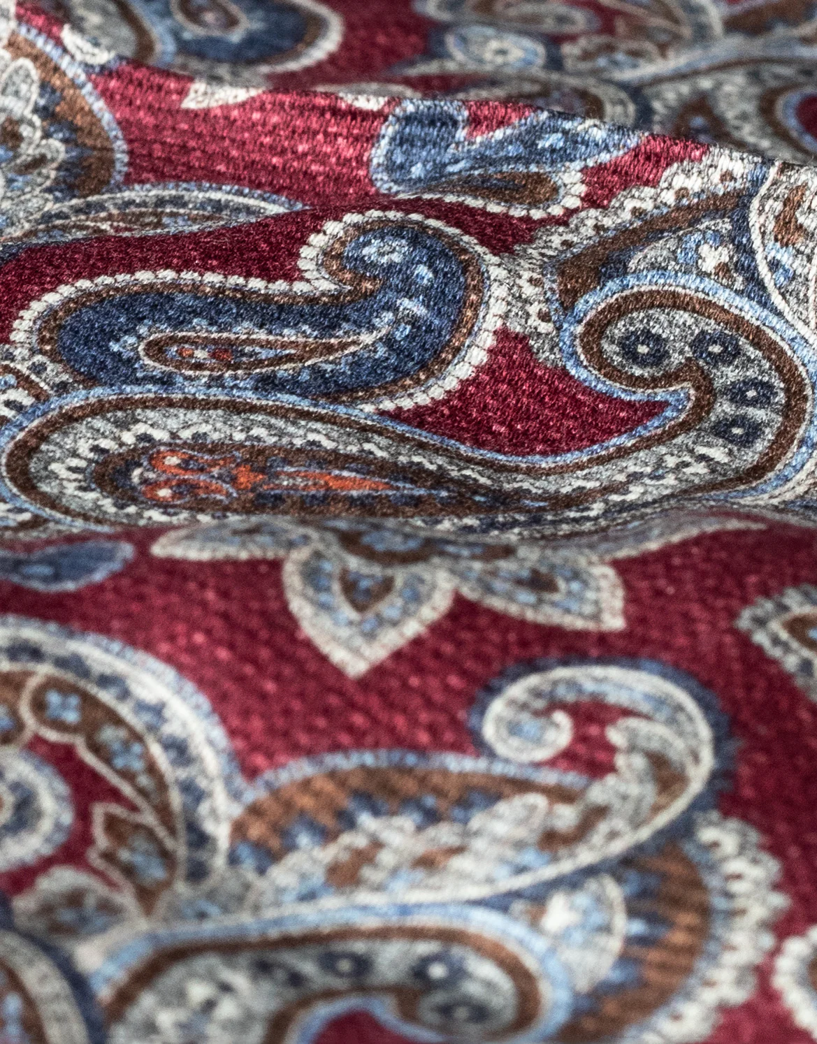 Blue & Red Paisley Reversible Italian Silk Pocket Square - Image 2