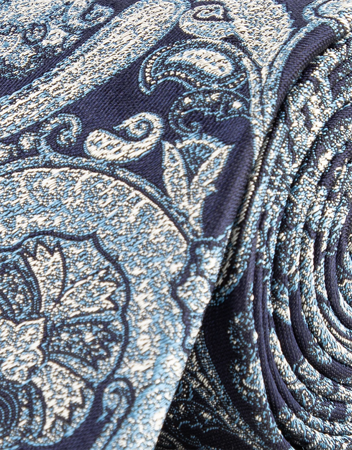 Blue & White Large Paisley Jacquard Silk Tie - Image 2