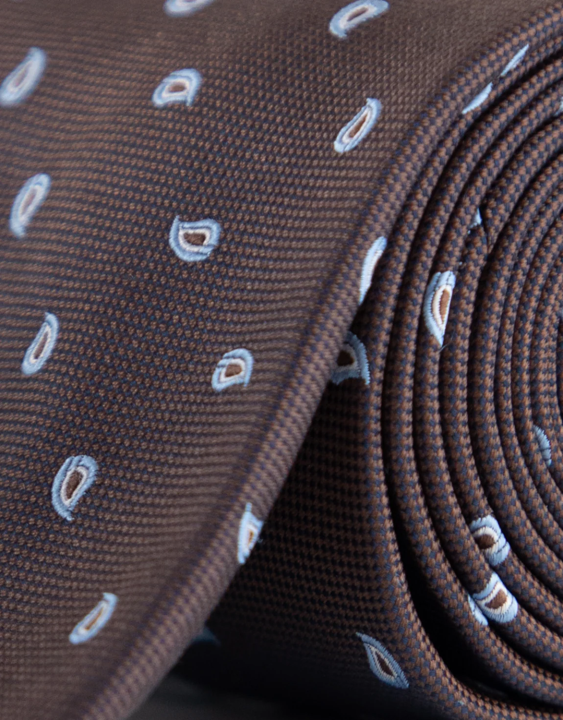 Brown & Blue Micro Paisley Silk Tie - Image 2