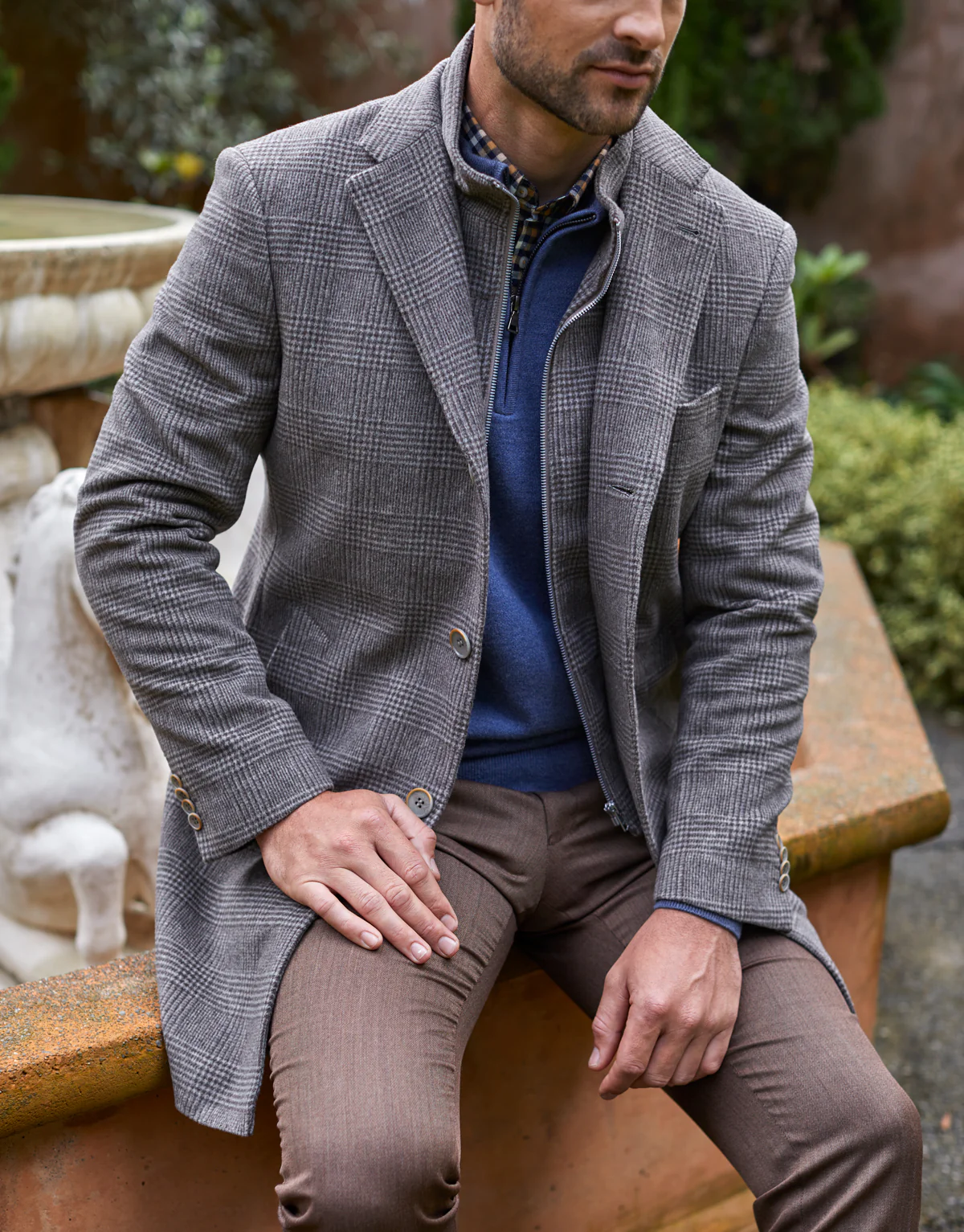 Compton Brown Check Overcoat - Image 3