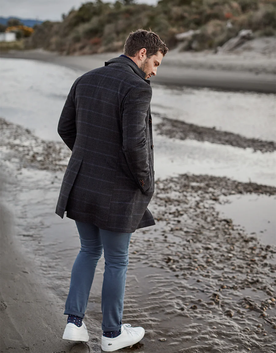 Compton Charcoal Check Overcoat - Image 6