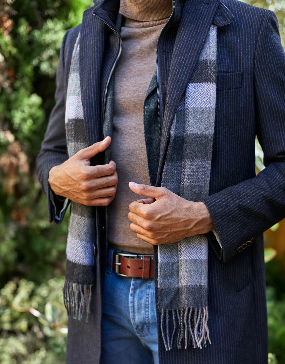 Compton Navy Chalkstripe Overcoat - Image 3