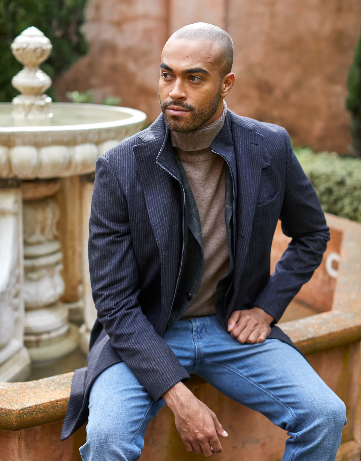 Compton Navy Chalkstripe Overcoat - Image 4
