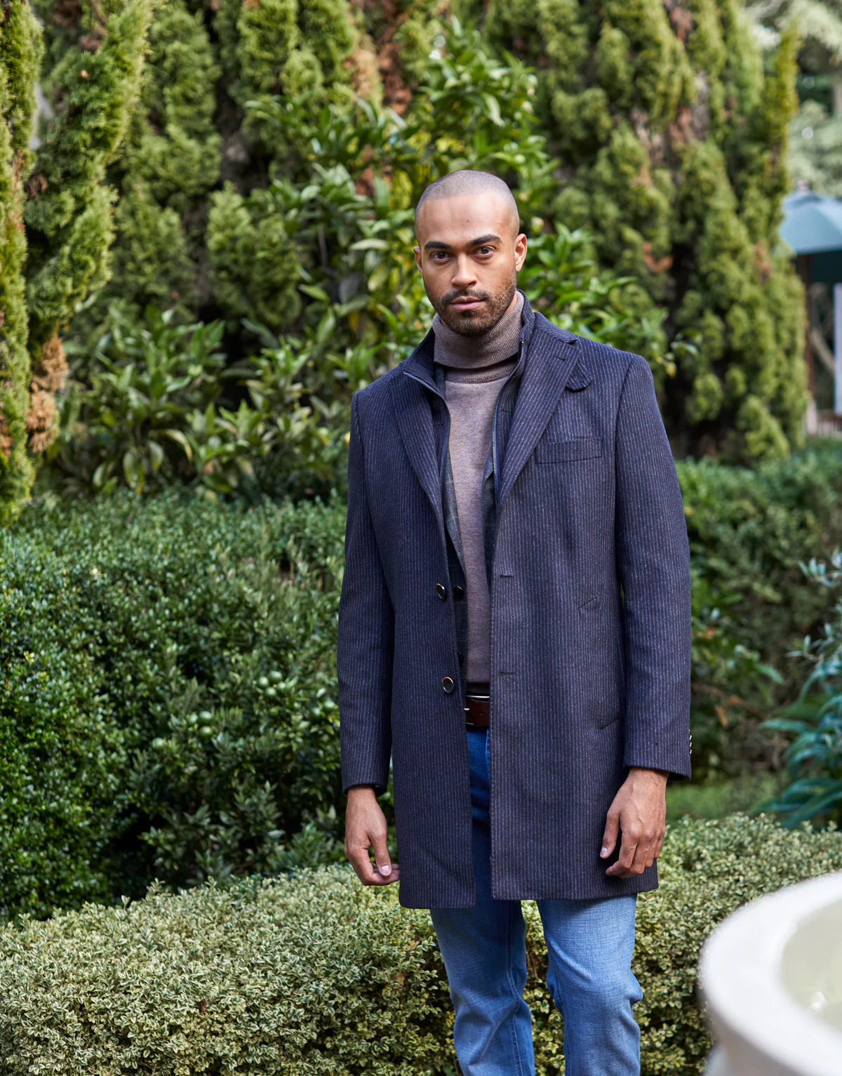 Compton Navy Chalkstripe Overcoat - Image 5