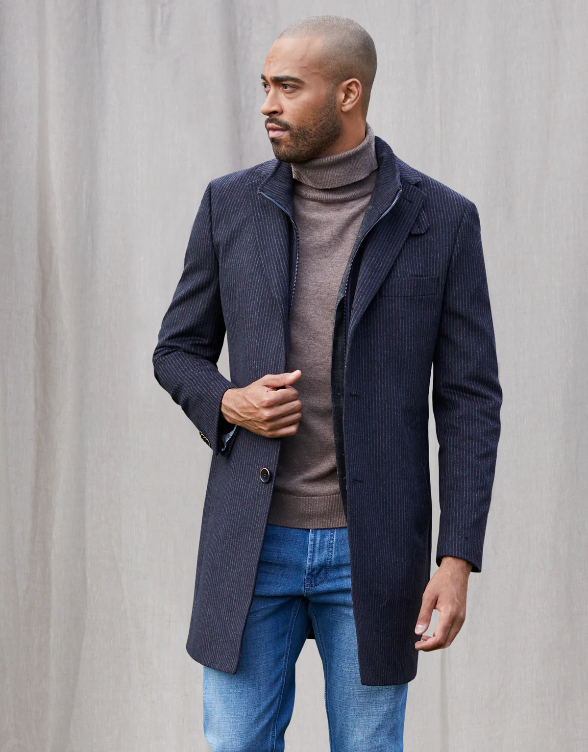 Compton Navy Chalkstripe Overcoat - Image 6