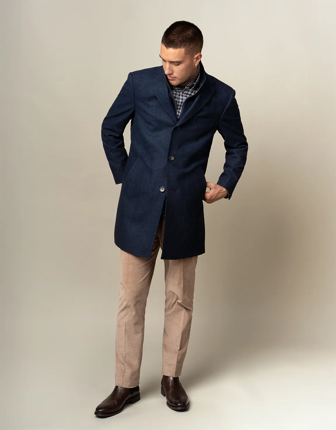 Compton Navy Herringbone Overcoat - Image 2