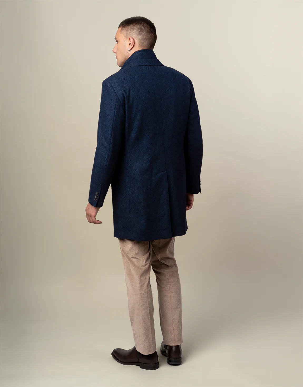 Compton Navy Herringbone Overcoat - Image 3