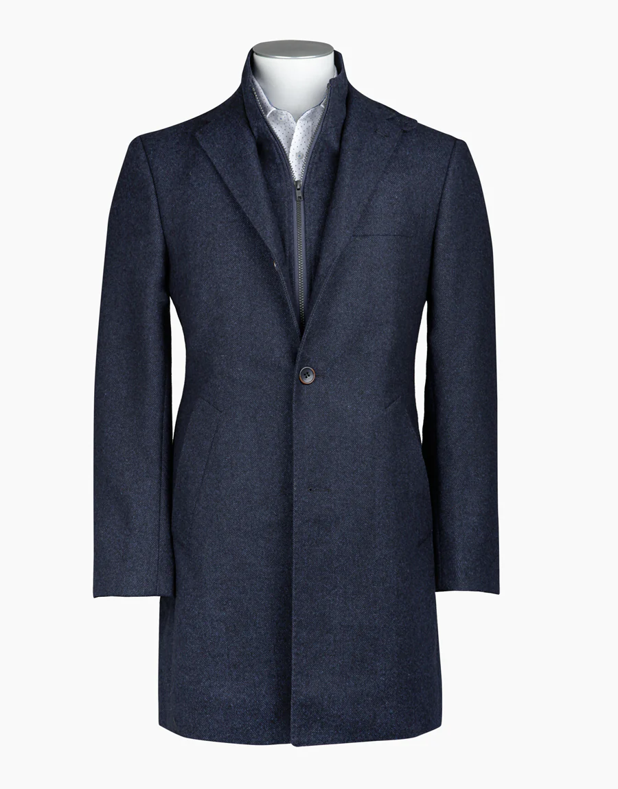 Compton Navy Herringbone Overcoat - Image 4