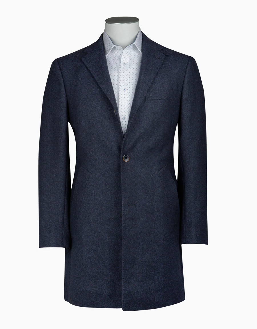 Compton Navy Herringbone Overcoat - Image 5