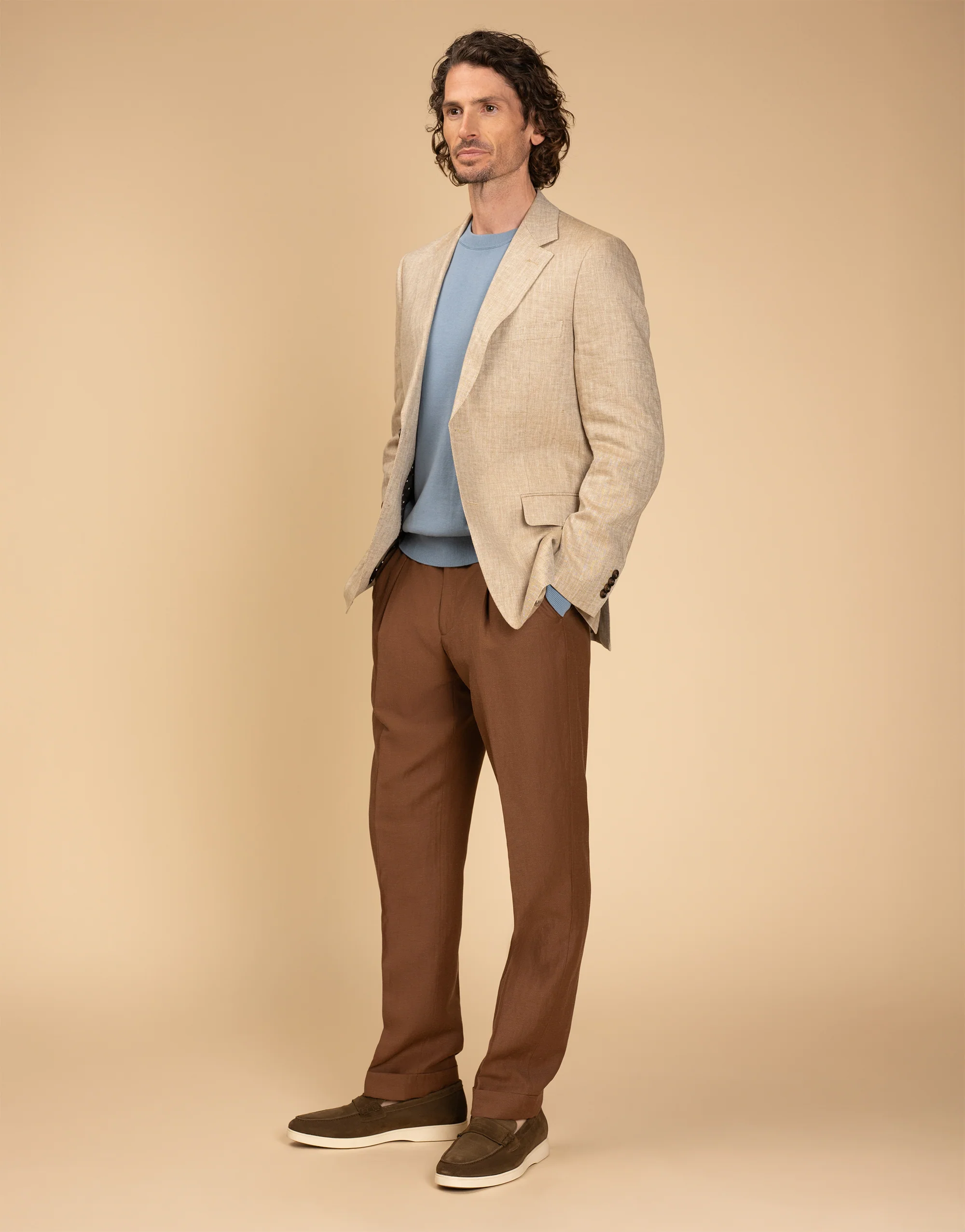 Cooper Beige Linen Herringbone Blazer - Image 4