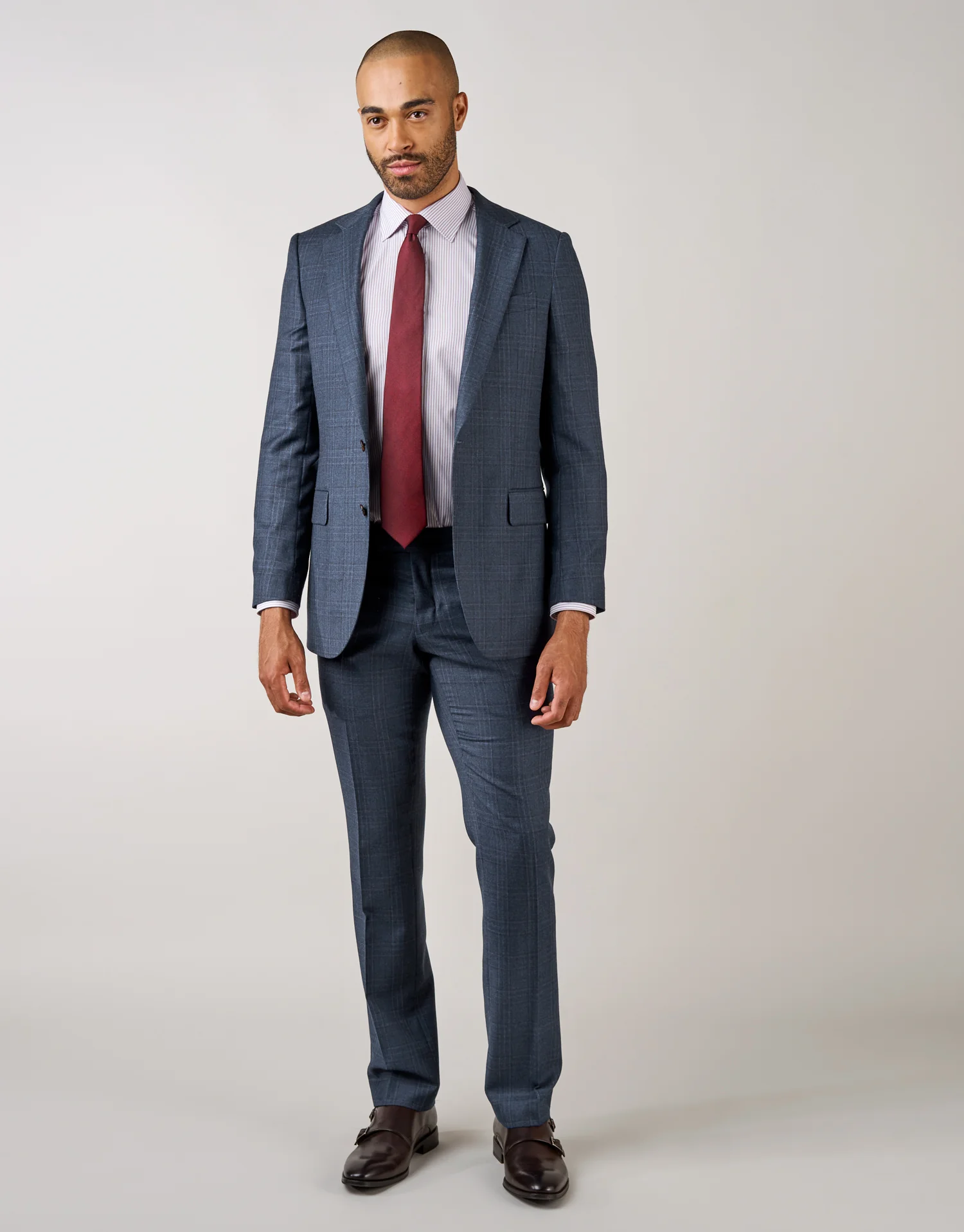 Cooper Blue & Burgundy Check Two Piece Suit - Image 5