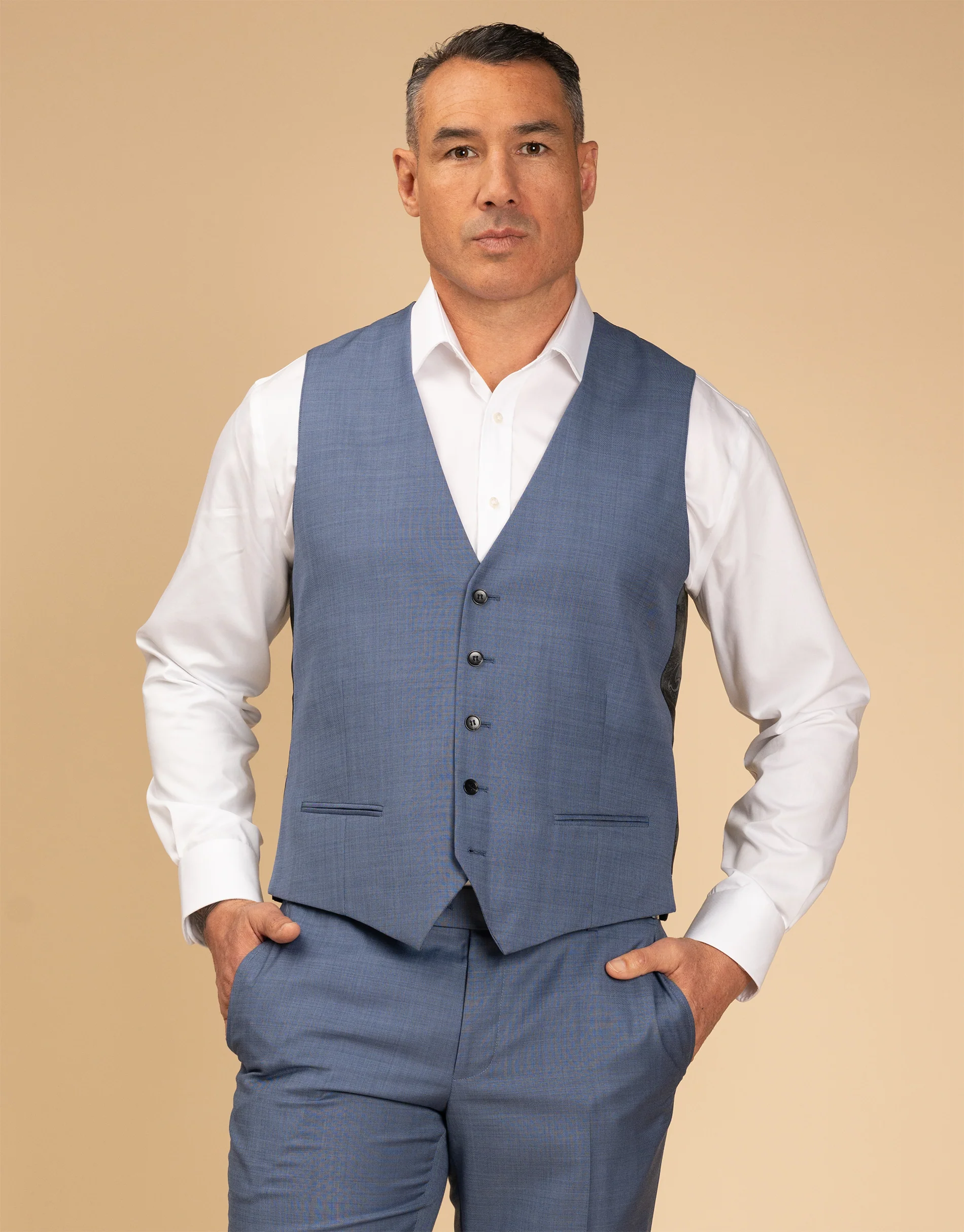 Hire Curtis Pale Blue Sharkskin Waistcoat - Image 2