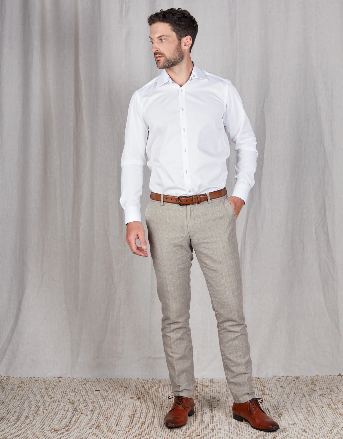 Enz Beige & Grey Check Trouser