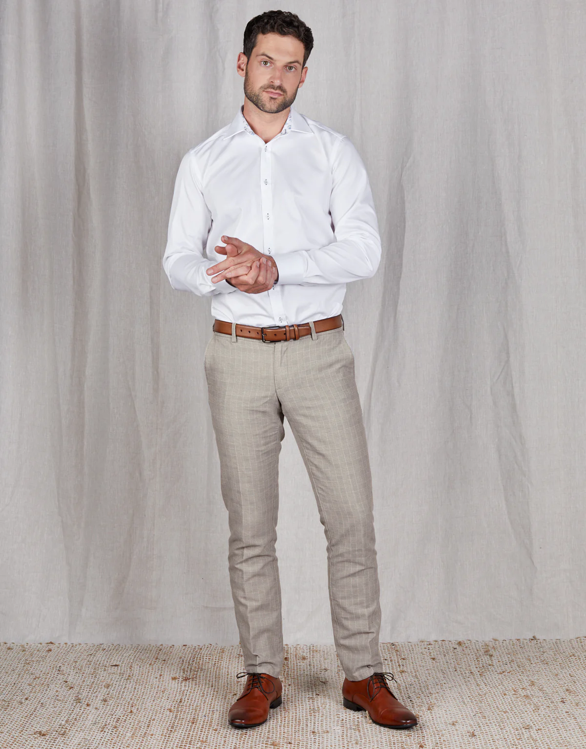 Enz Beige & Grey Check Trouser - Image 3