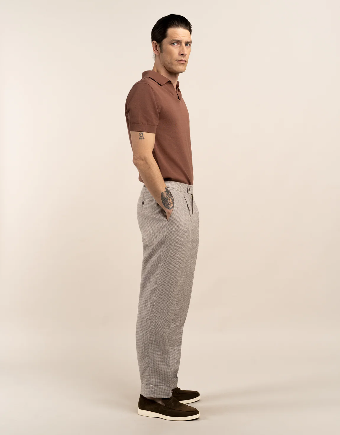 Evans Beige Houndstooth Linen Trouser - Image 3