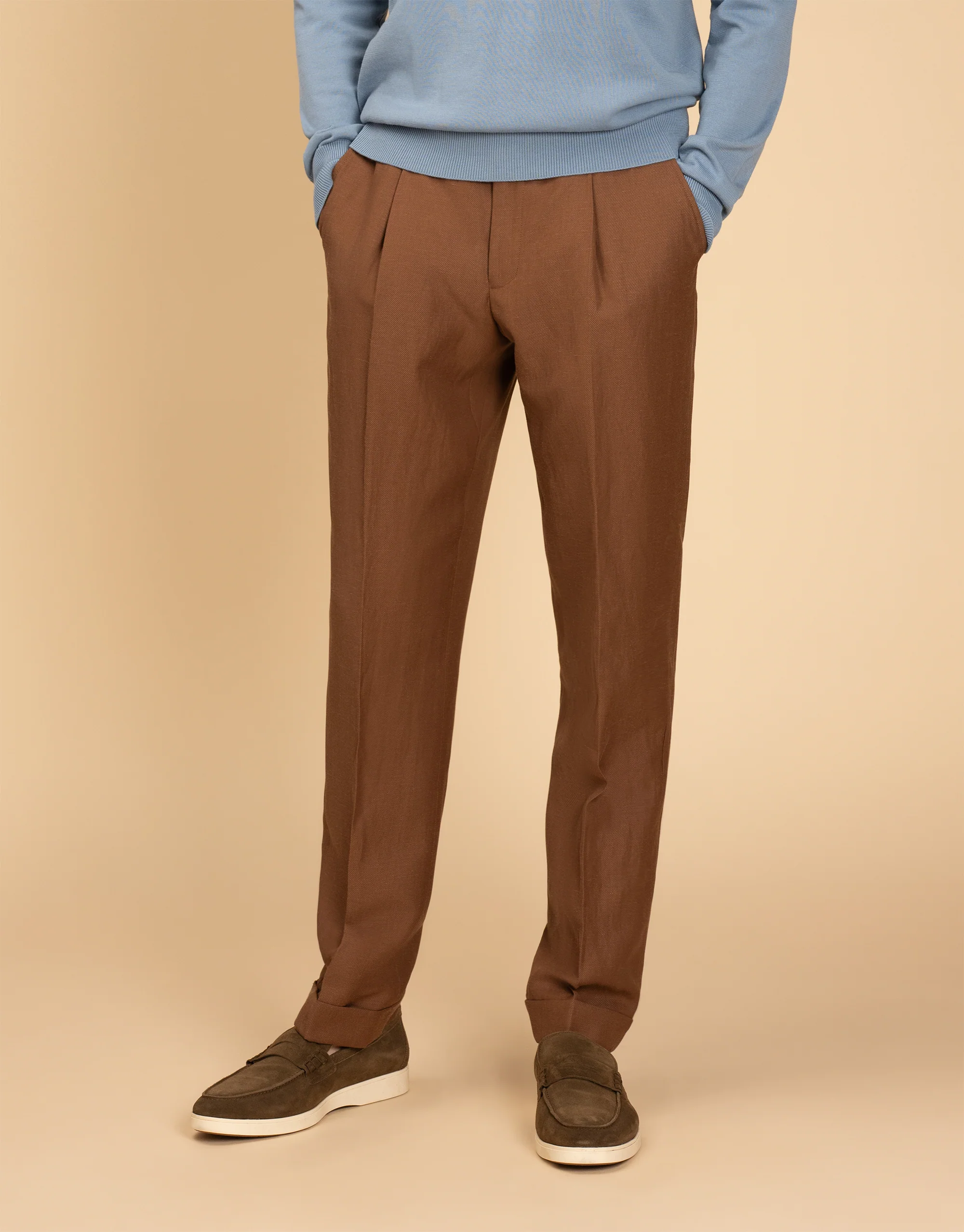 Evans Tobacco Linen Blend Twill Trouser - Image 2