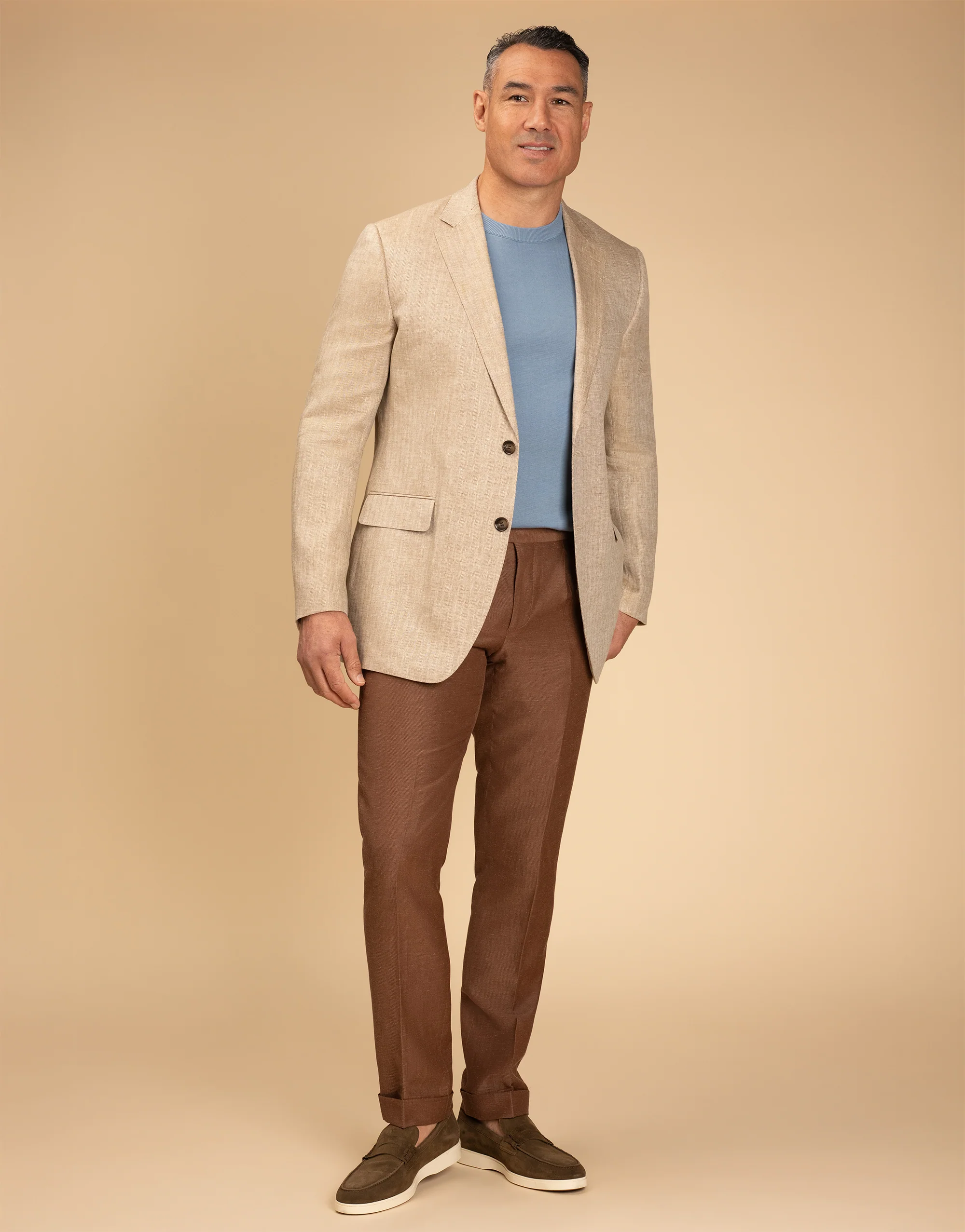 Evans Tobacco Linen Blend Twill Trouser - Image 4