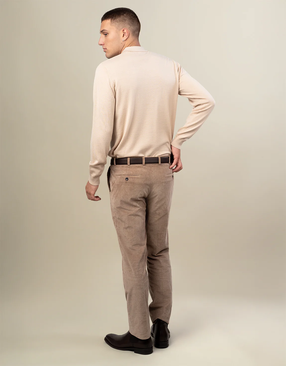 Gambino Beige Stretch Corduroy Trouser - Image 4