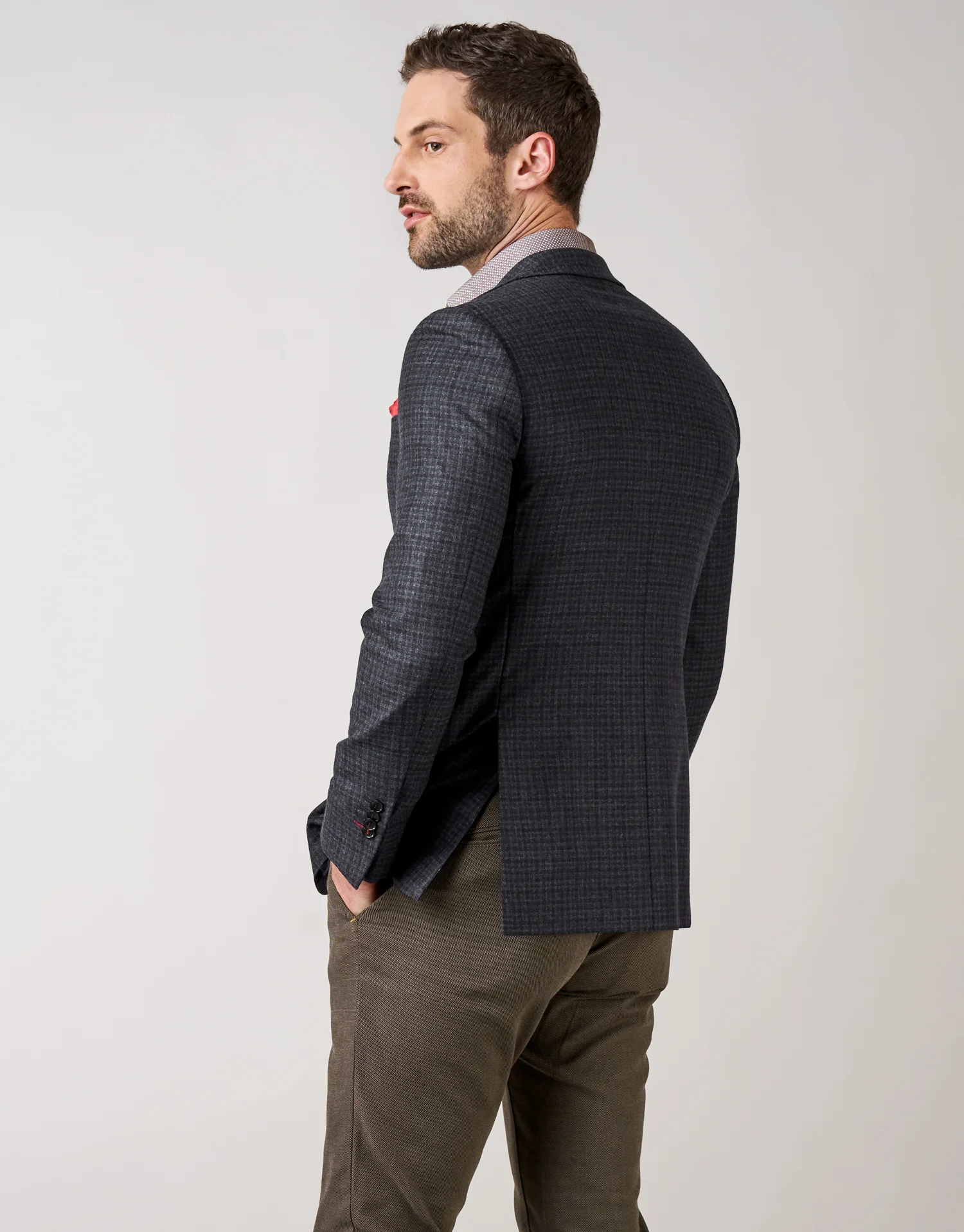 Hawker Navy Blue & Maroon Check Flannel Blazer - Image 2