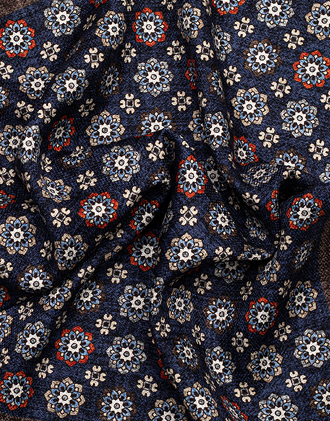 Indigo & Brown Floral Geometric Reversible Pocket Square - Image 3