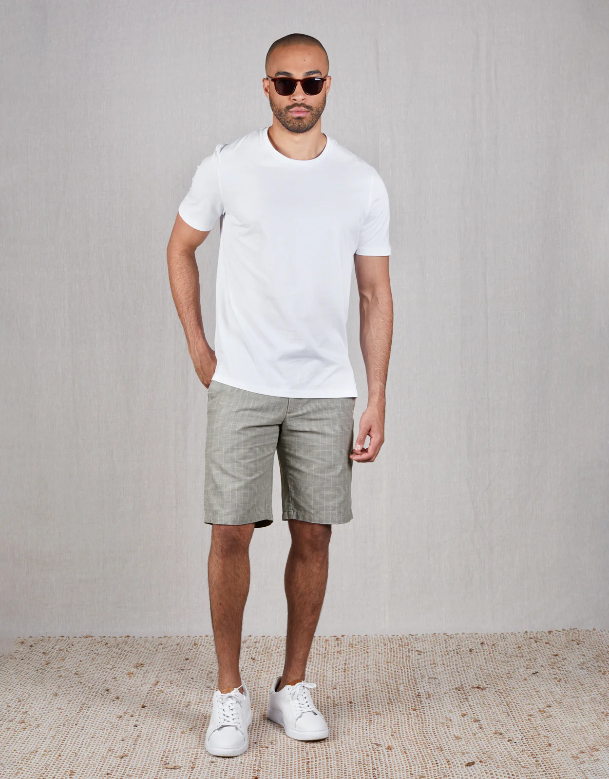 Island Beige & Grey Check Shorts - Image 2