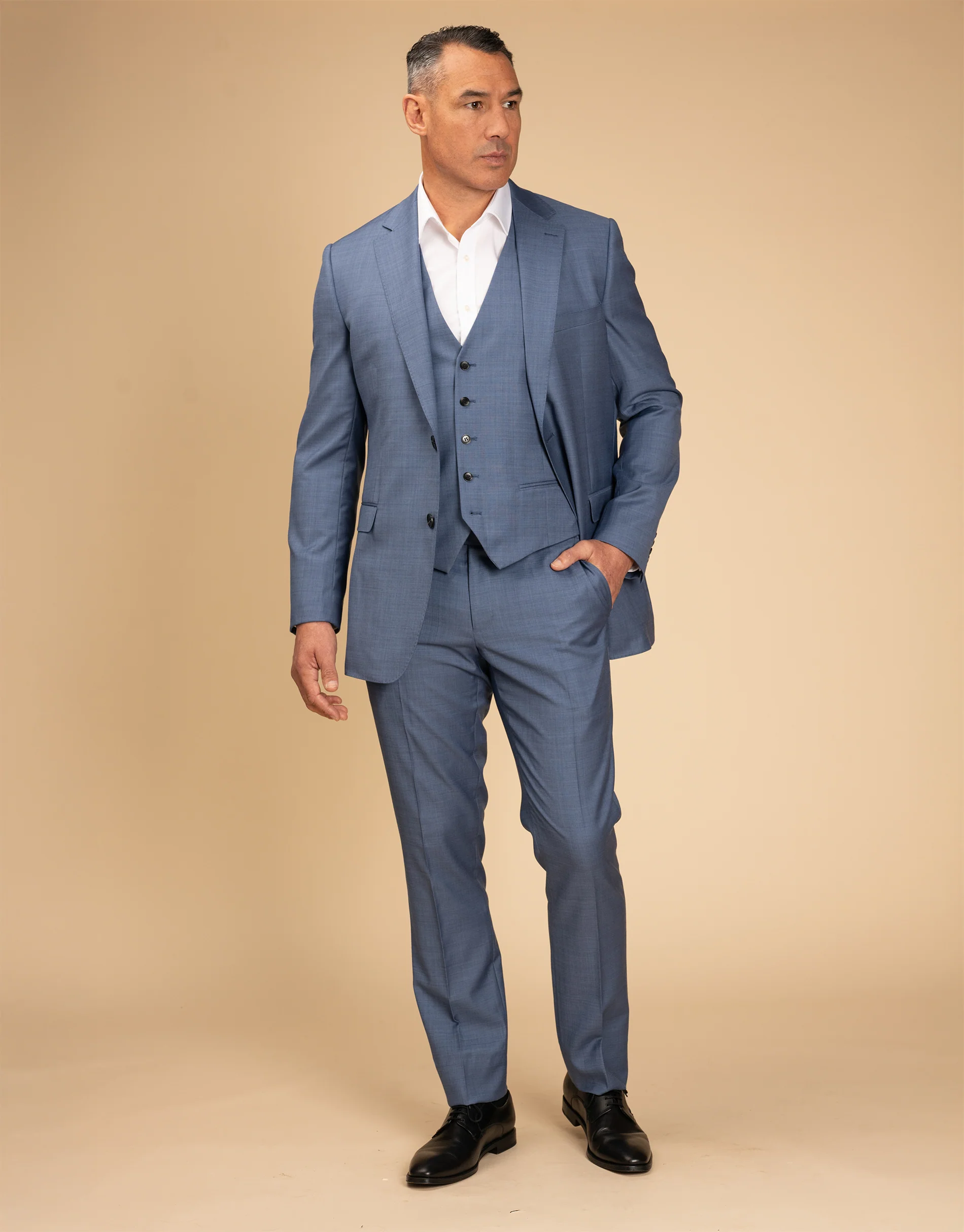 Hire Lautner Pale Blue Sharkskin Suit Trouser - Image 6