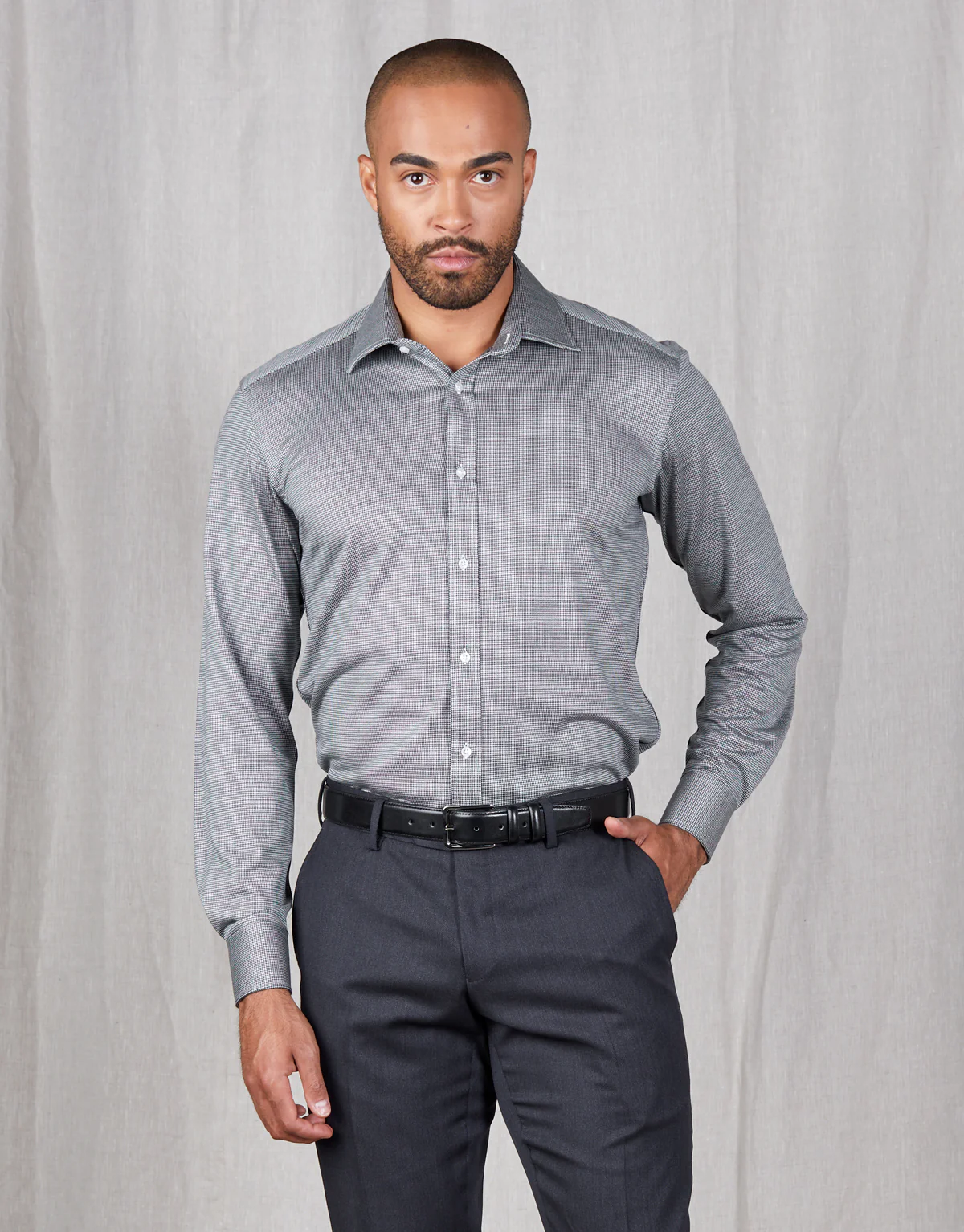 London Black & White Houndstooth Merino Shirt - Image 3