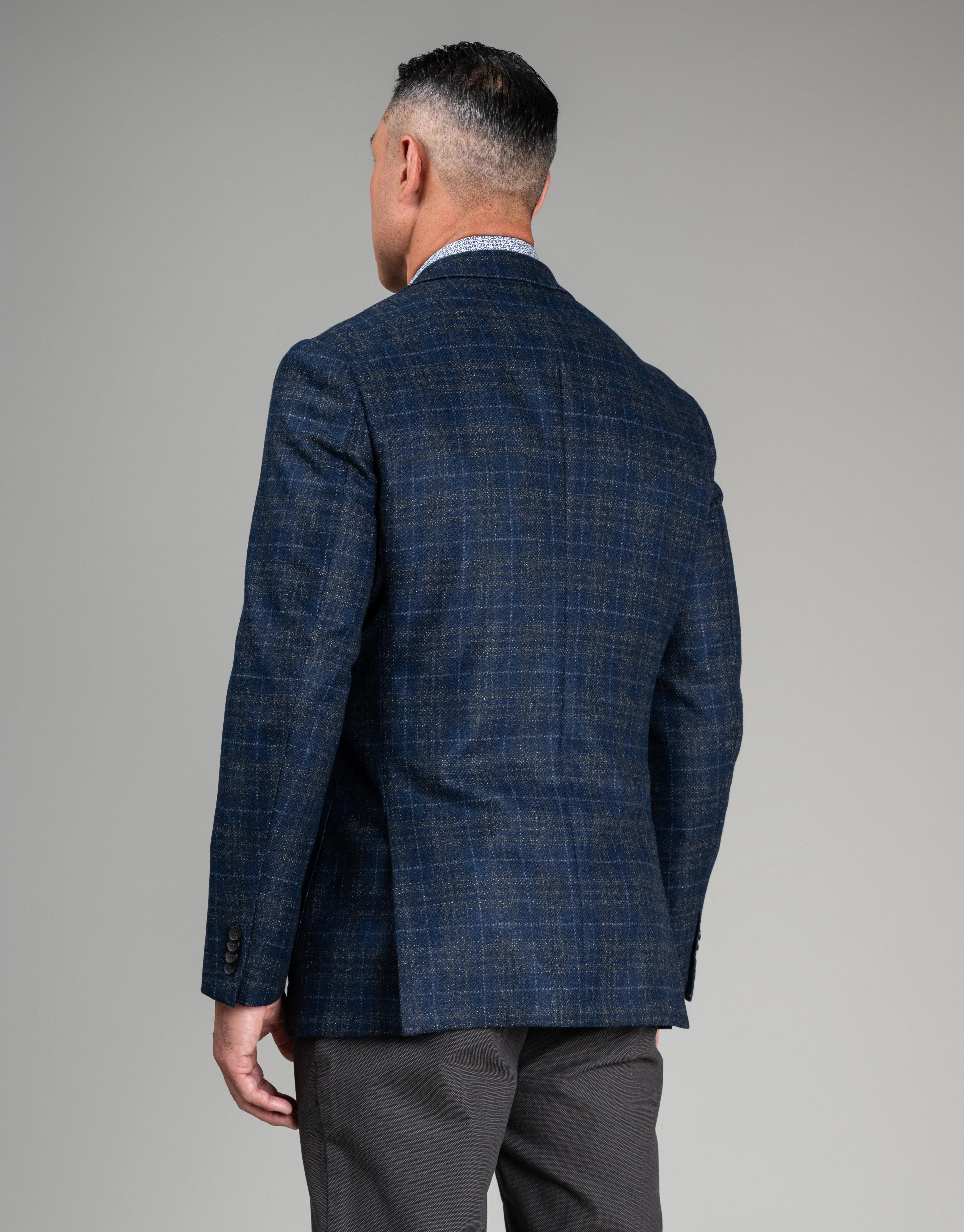 Malta Navy & Brown Check Blazer - Image 3