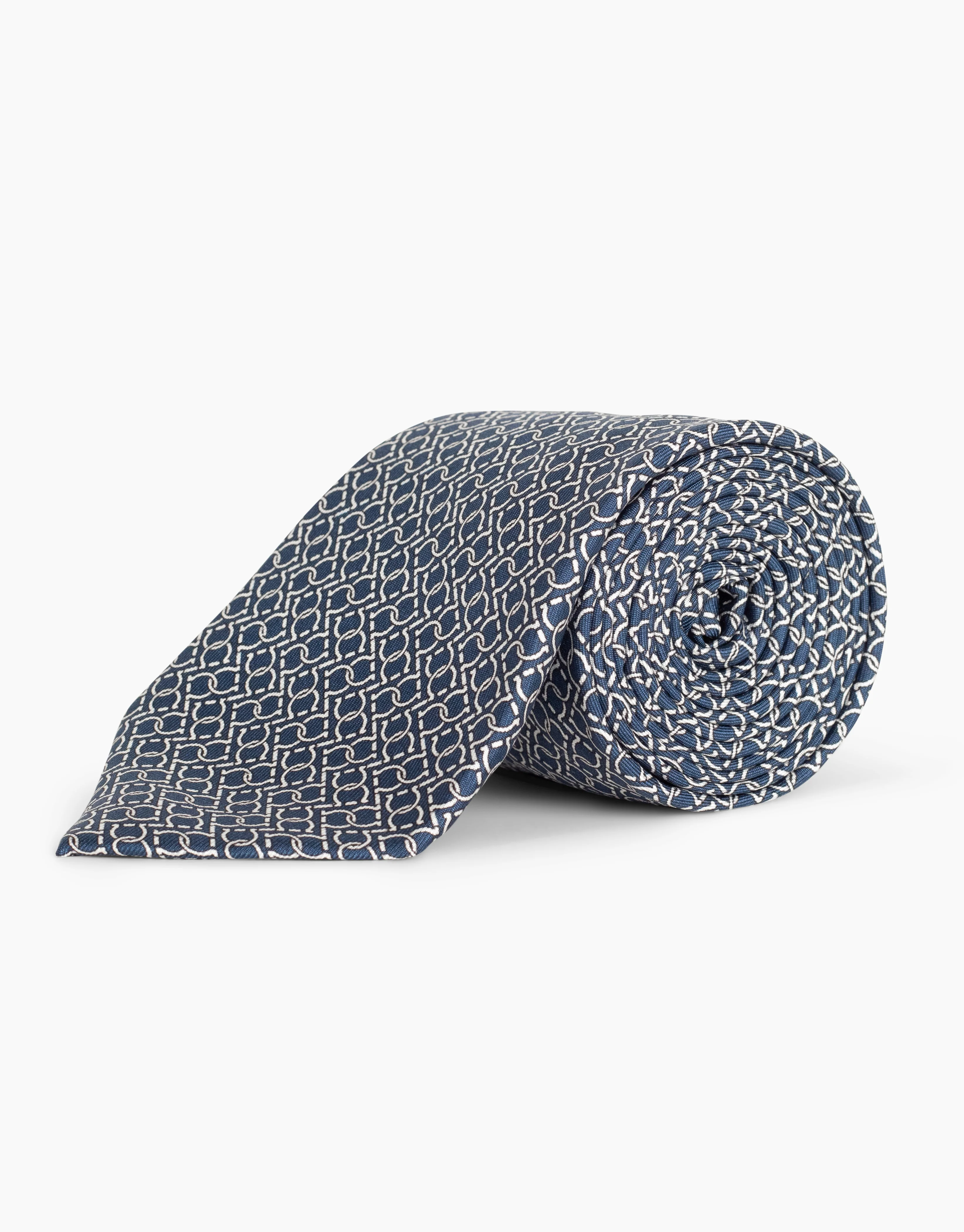 Navy & White Chain Italian Silk Tie