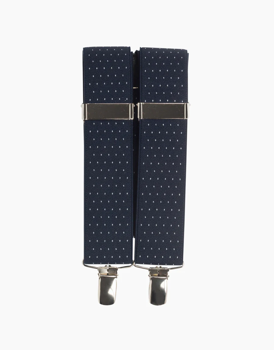 Y Back Navy/White Pindot Suspender Clip Braces - Image 3