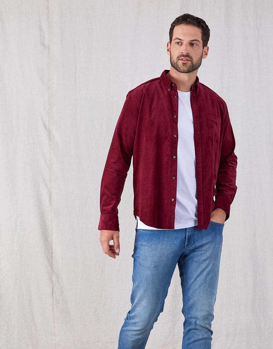 Ohope Burgundy Corduroy Shirt - Image 3