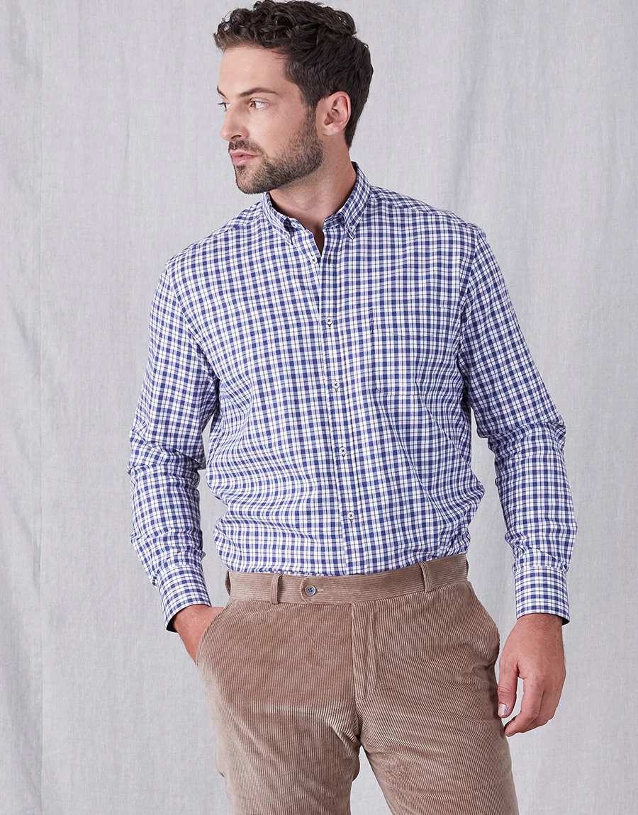 Ohope Navy & Brown Check Flannel Shirt - Image 2