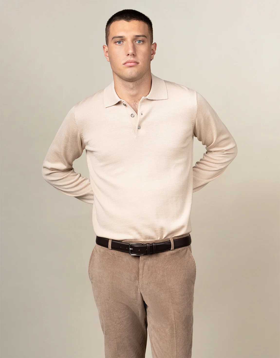 Owaka Beige Merino Polo - Image 3