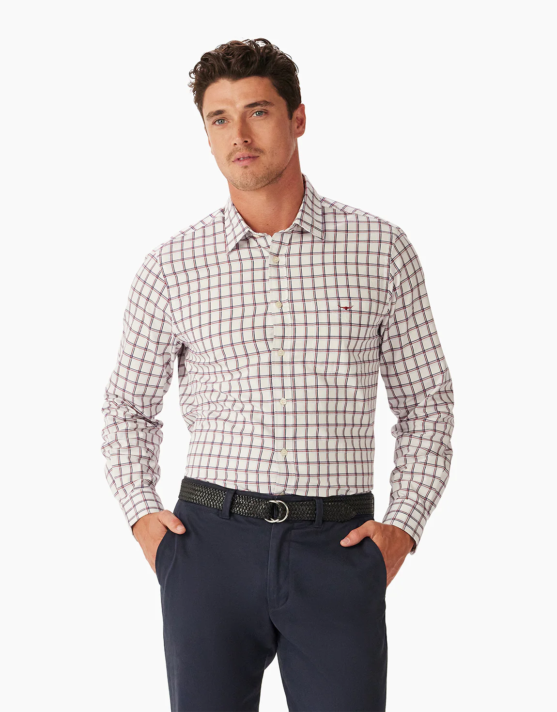 R.M. Williams Classic Red White Navy Twill Check Shirt - Image 2