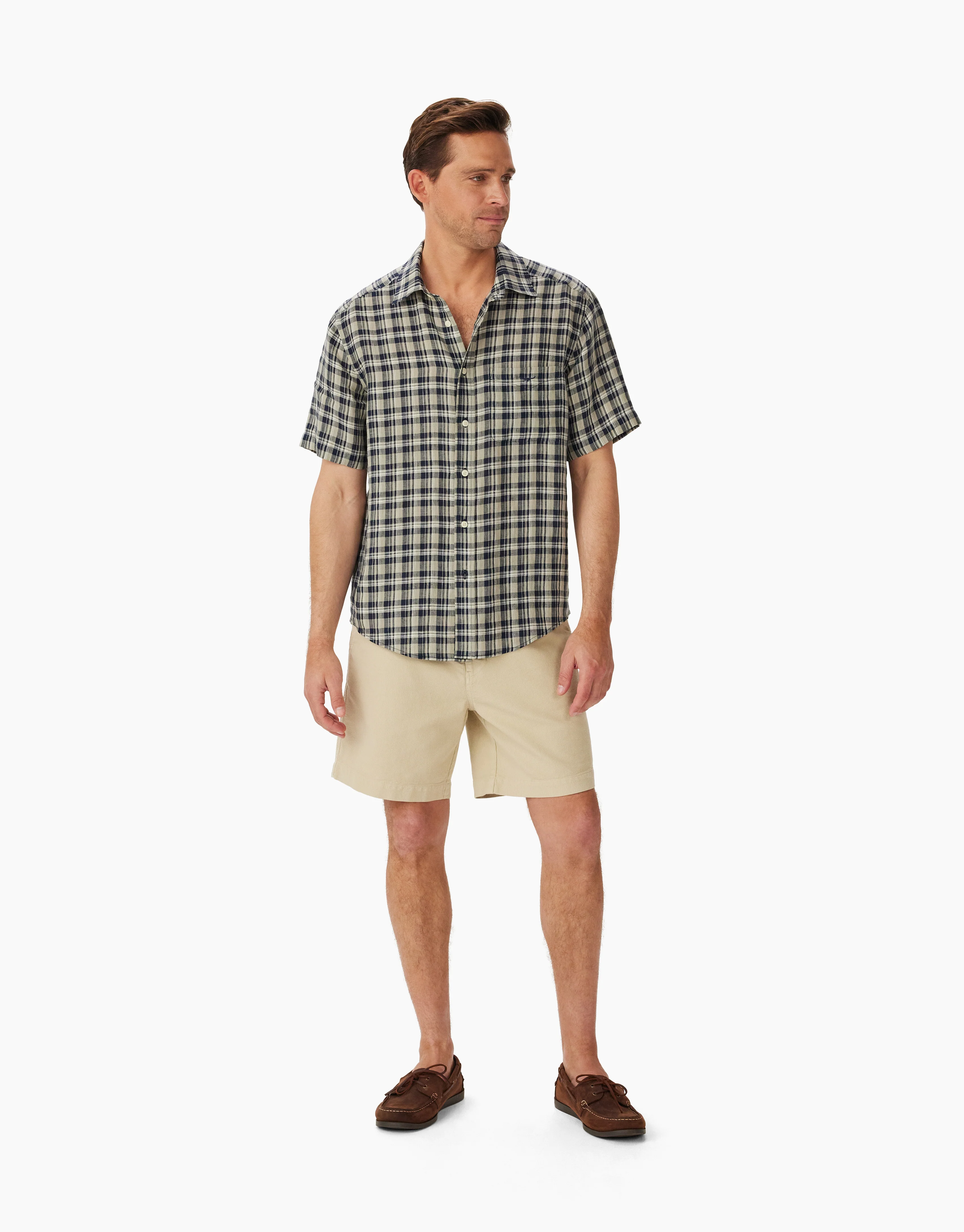 R.M. Williams Linen Navy, Sage, White Short Sleeve Shirt - Image 4
