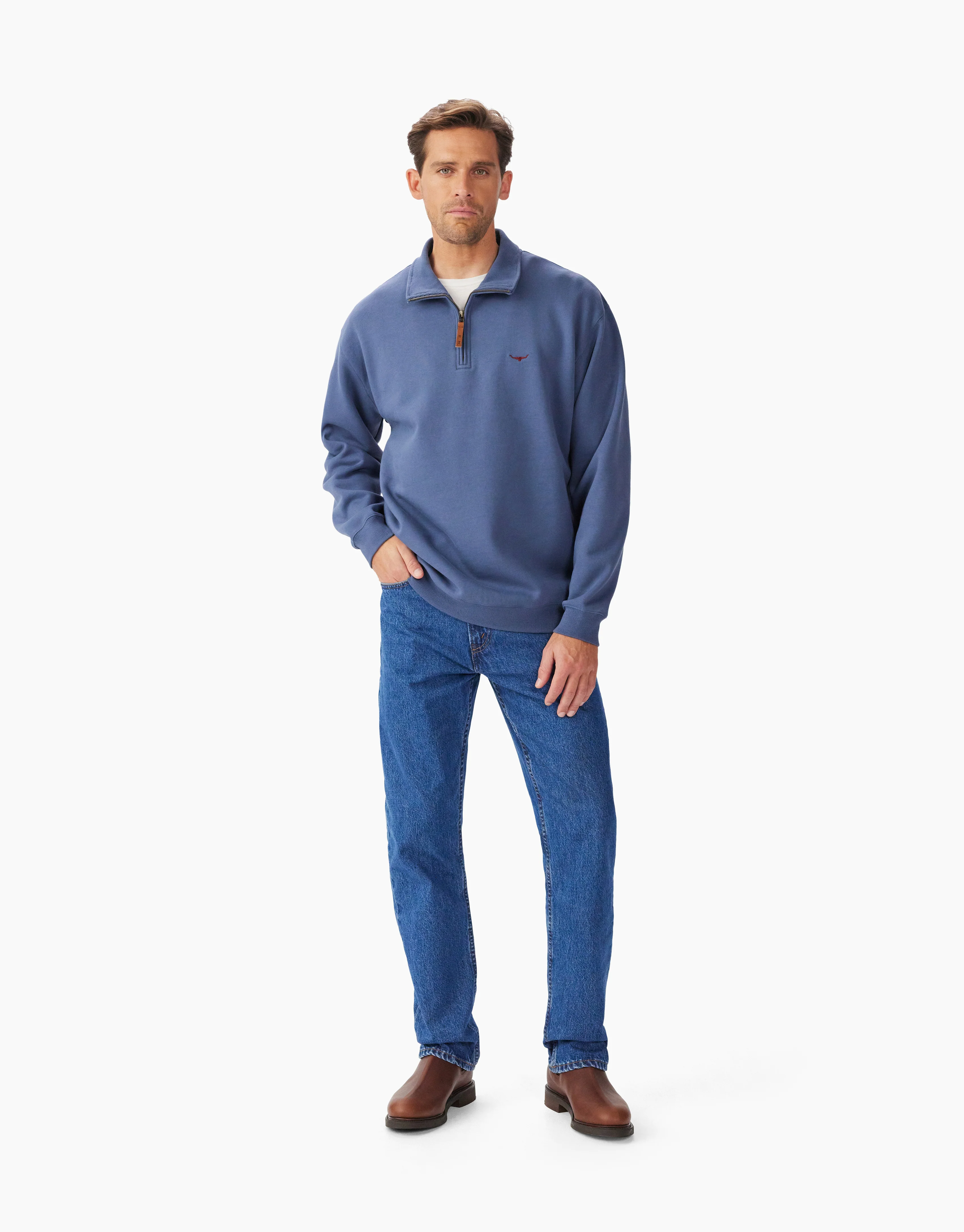 R.M. Williams Mulyungarie 1/4 Zip Blue Sweatshirt - Image 3