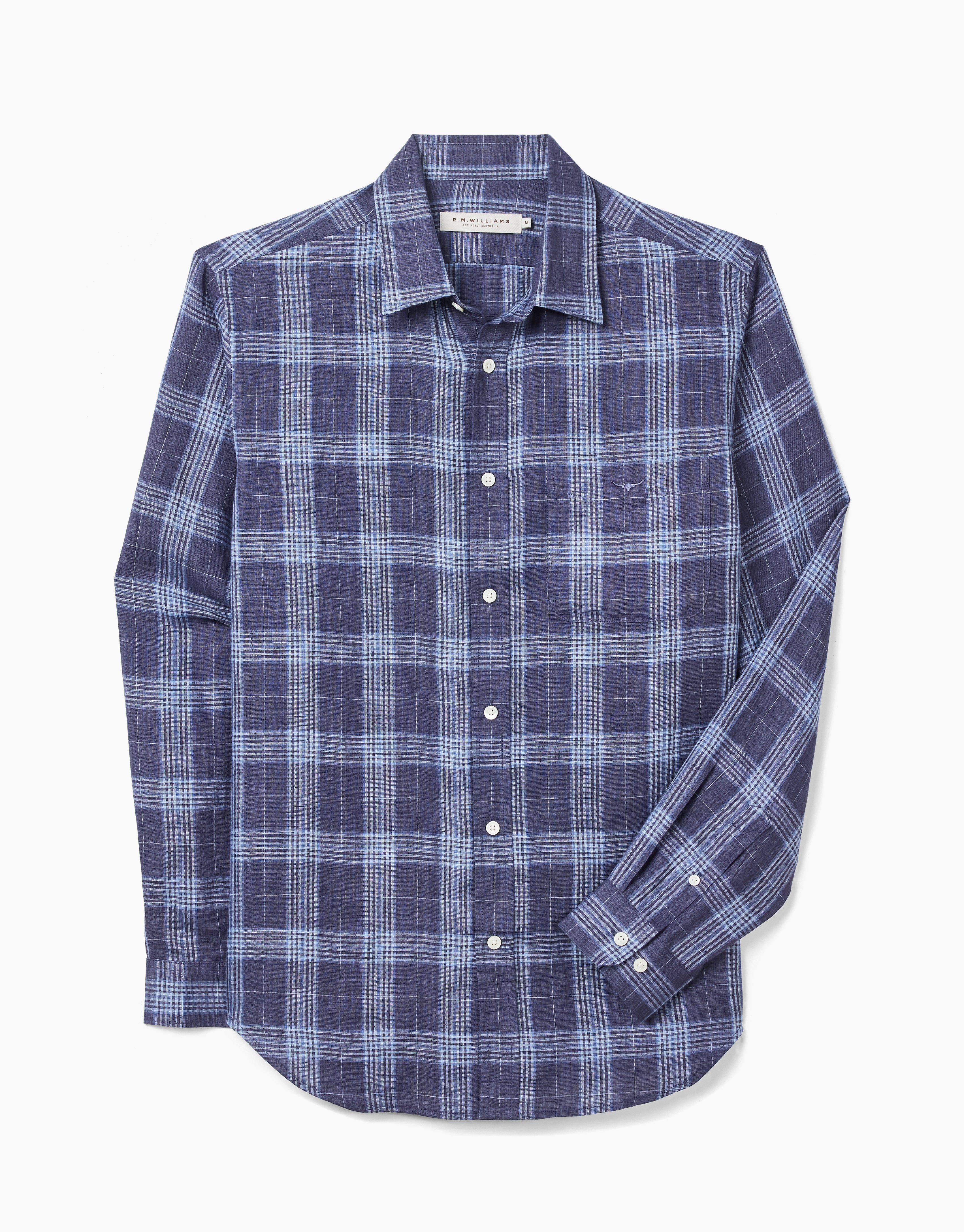 R.M. Williams Robe Linen Navy And Blue Shirt